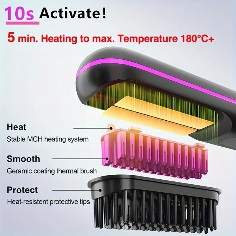 2 In 1 Straight Hair Comb Wireless Hair Straightener