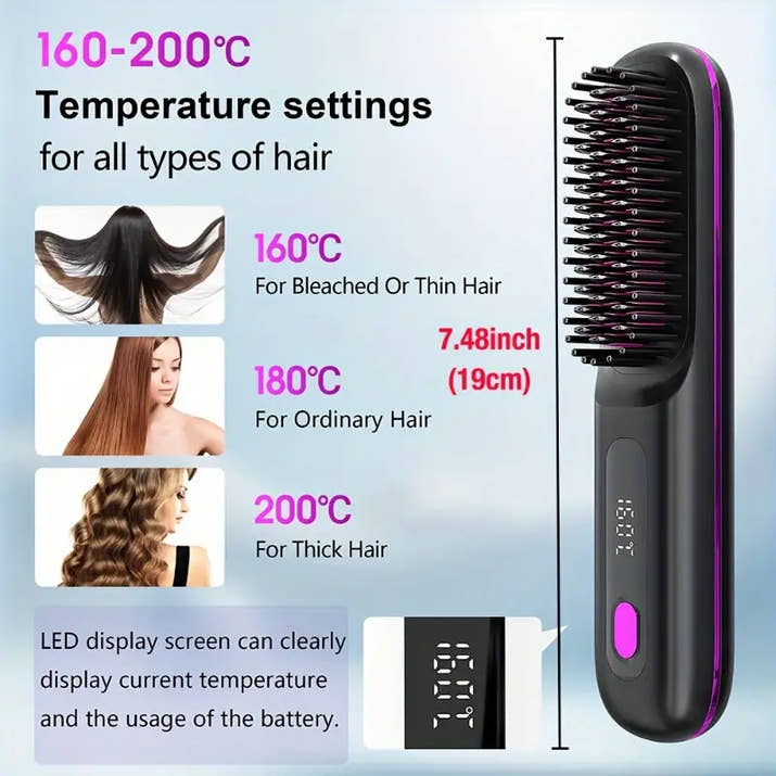 2 In 1 Straight Hair Comb Wireless Hair Straightener